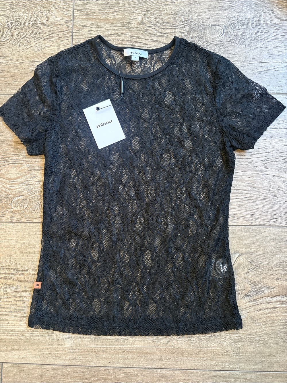 Miaou Mini Tee Sheer Floral Lace Short Sleeve T-shirt in Black Revolve Shopbop